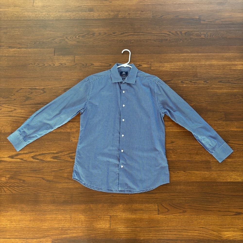 Dockers Men’s Fitted Medium Button Up Dress Shirt Blue Plaid